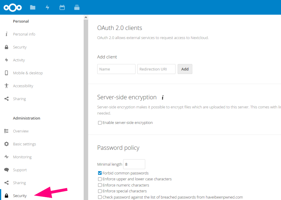 Where to find OAuth2 in Nextcloud